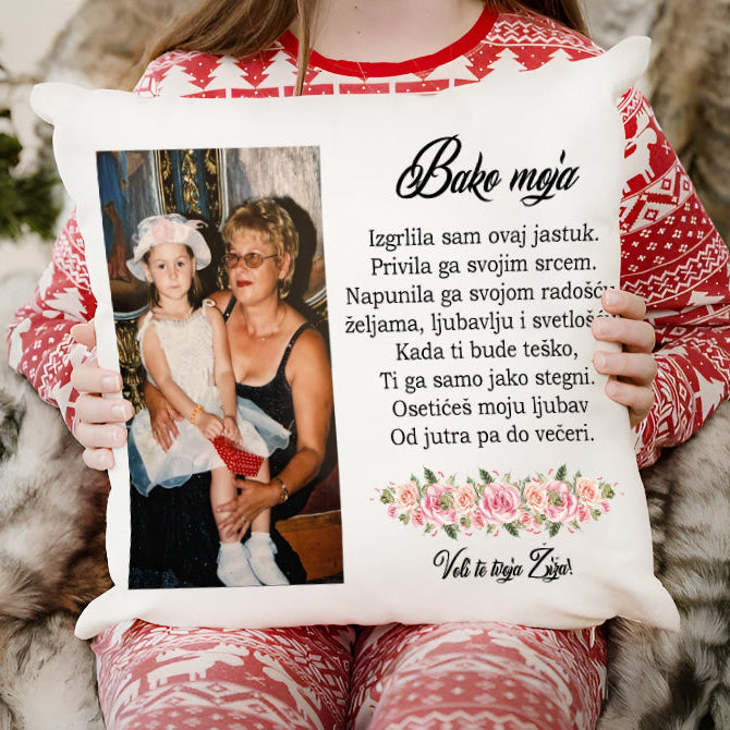 Bako moja izgrlila sam ovaj jastuk | Personalizovani jastuk sa potpisom i slikom