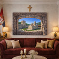 RAVANICA - Pogled na manastrite kroz kameni prozor - Canvas platna