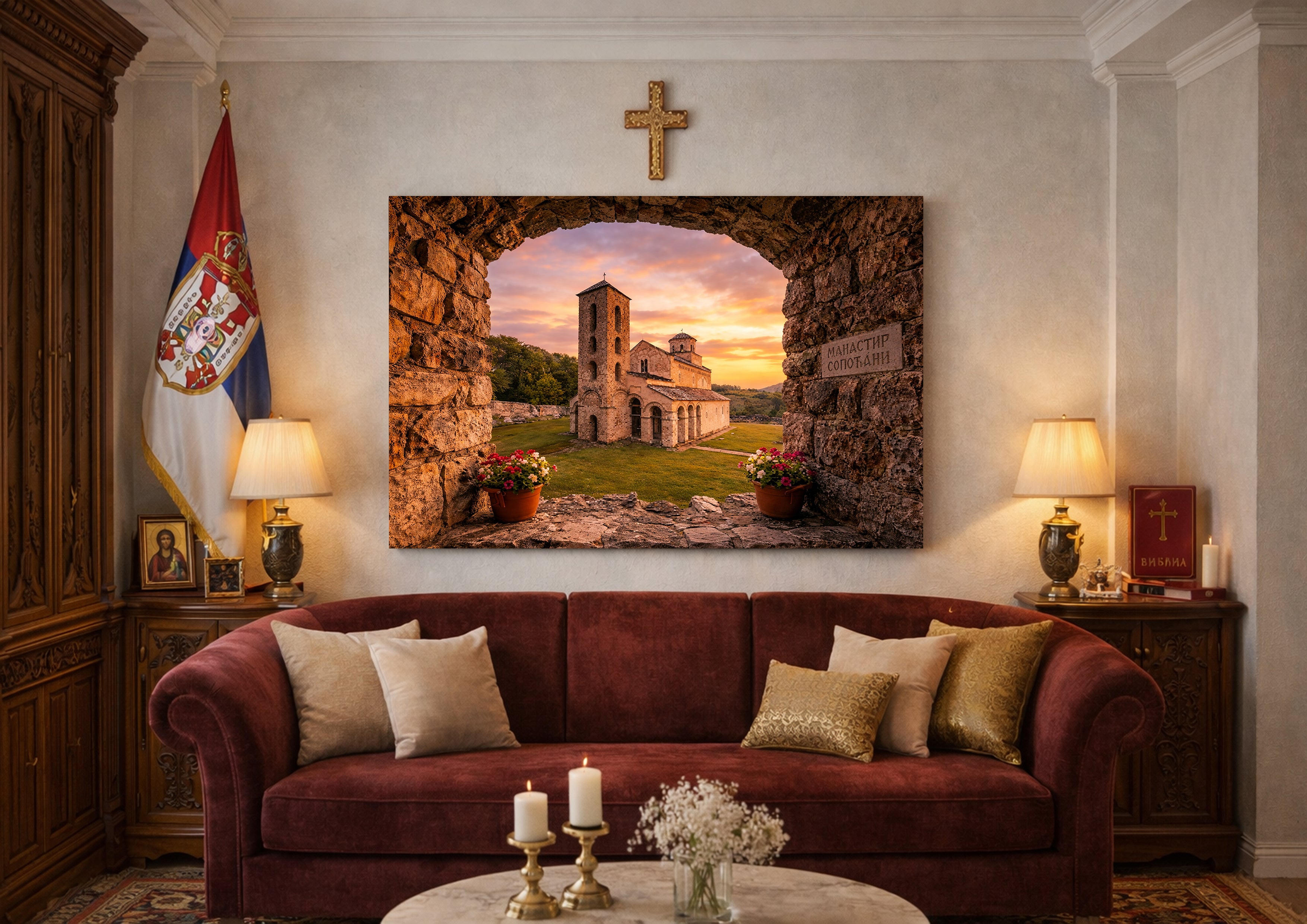 Manastiri - Canvas platna - POGLED KROZ KAMENI PROZOR
