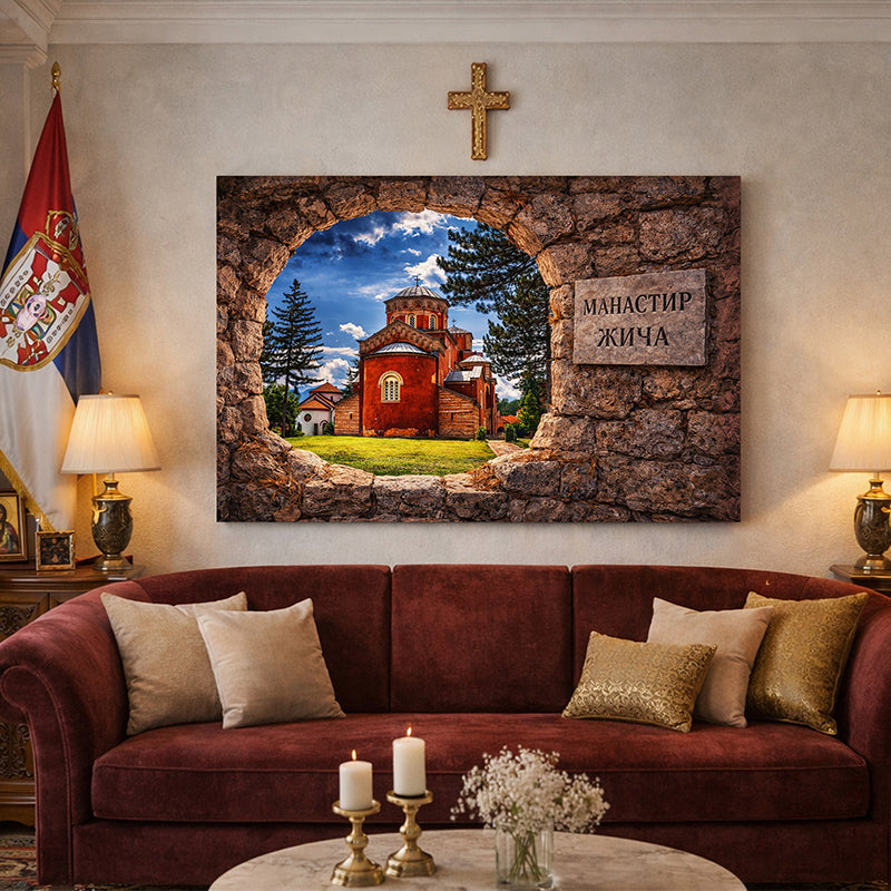 Manastiri - Canvas platna - POGLED KROZ KAMENI PROZOR