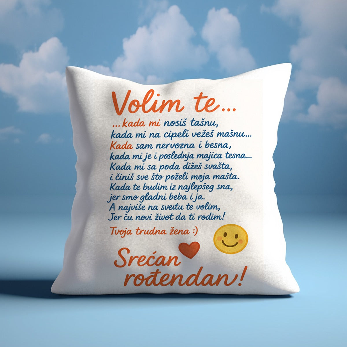 Volim te – srećan rođendan od trudne žene | Jastuk sa porukom