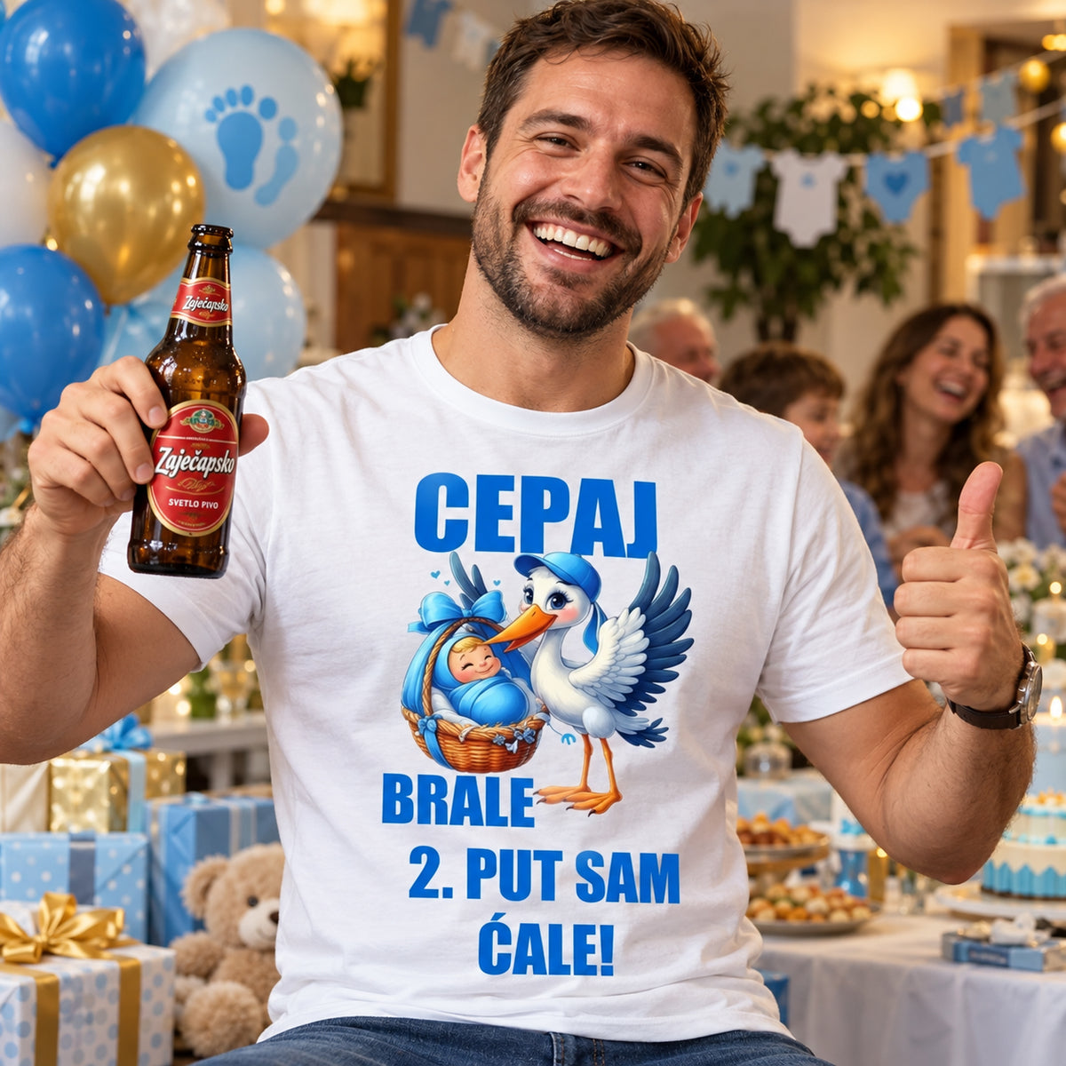 Majica Cepaj brale 2. put sam ćale – plava roda, poklon za tatu za rođenje dečaka