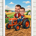Tematska karikatura deke i unuka na traktoru