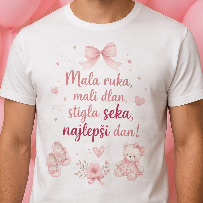 Muška majica „Mala ruka, mali dlan – stigla seka“