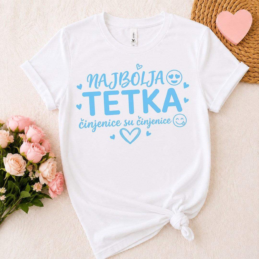 Ženska majica „Najbolja tetka – činjenice su činjenice“ plava