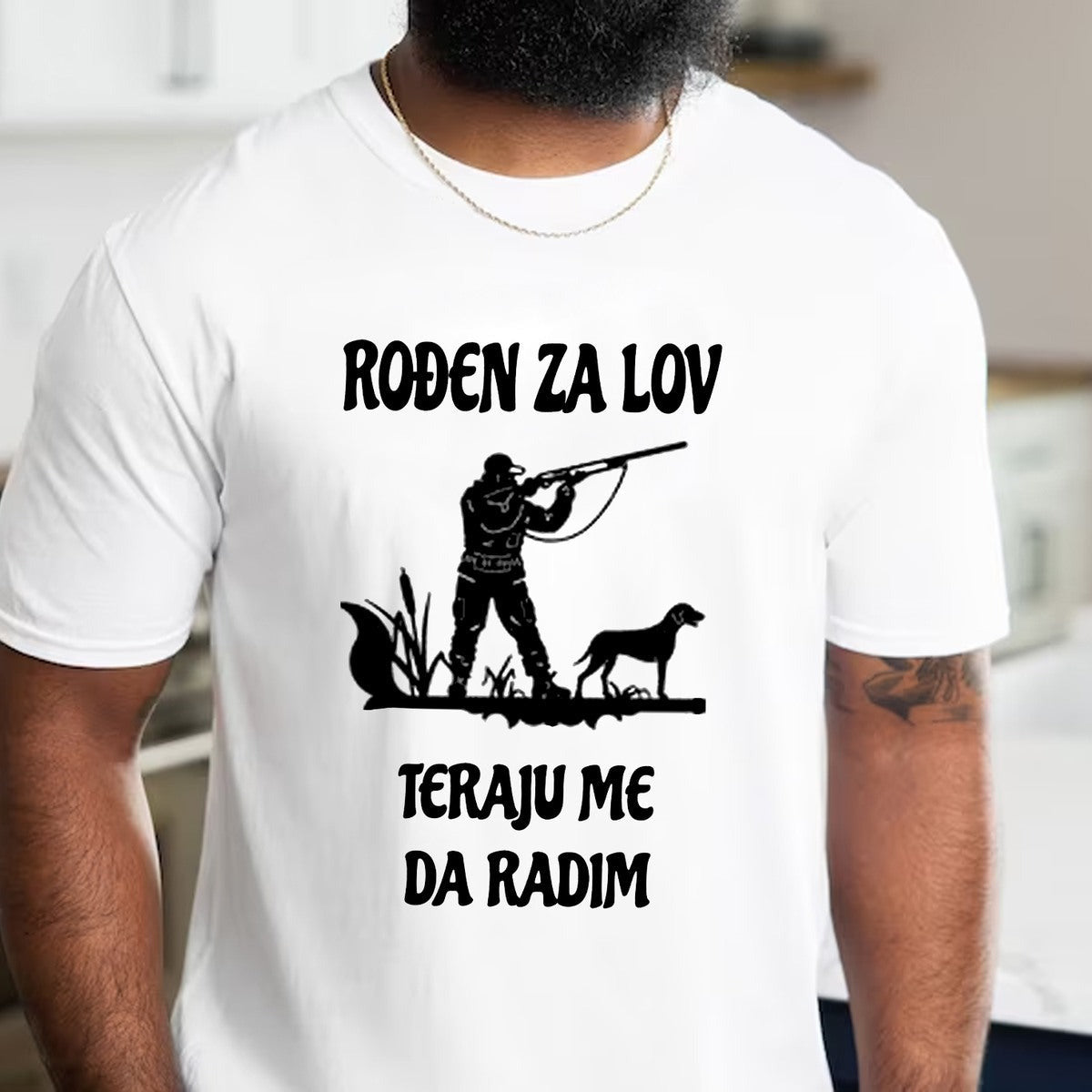 Muška majica „Rođen za lov, teraju me da radim“
