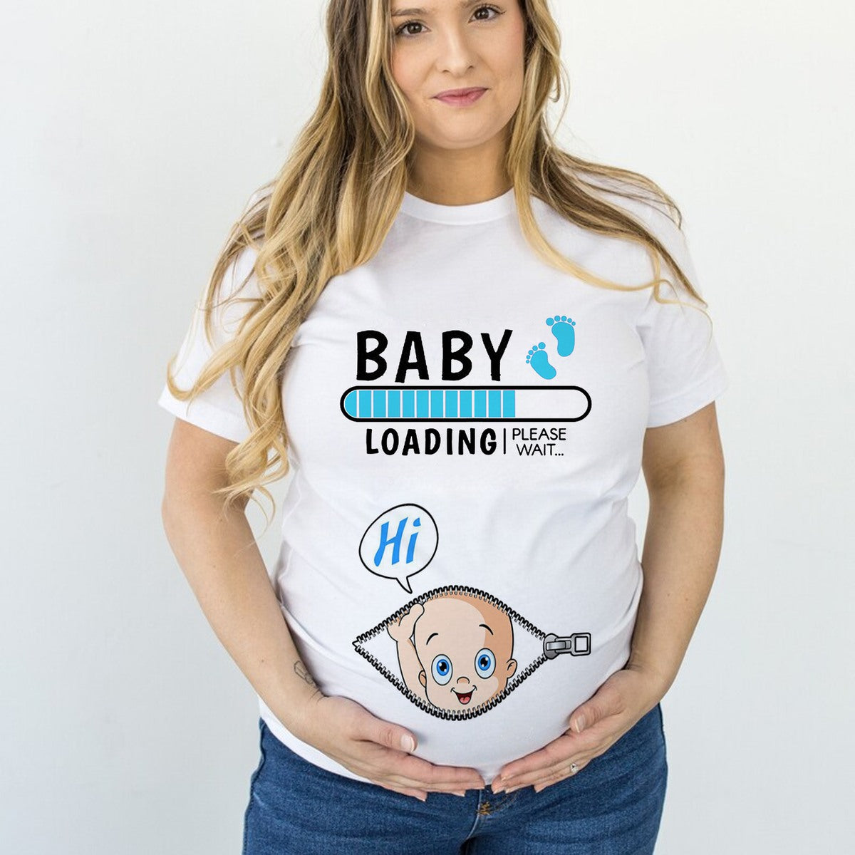 Majica za trudnice „Baby loading – Hi“ plavi motiv