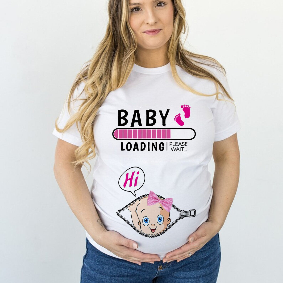 Majica za trudnice „Baby loading – Hi“ roze motiv