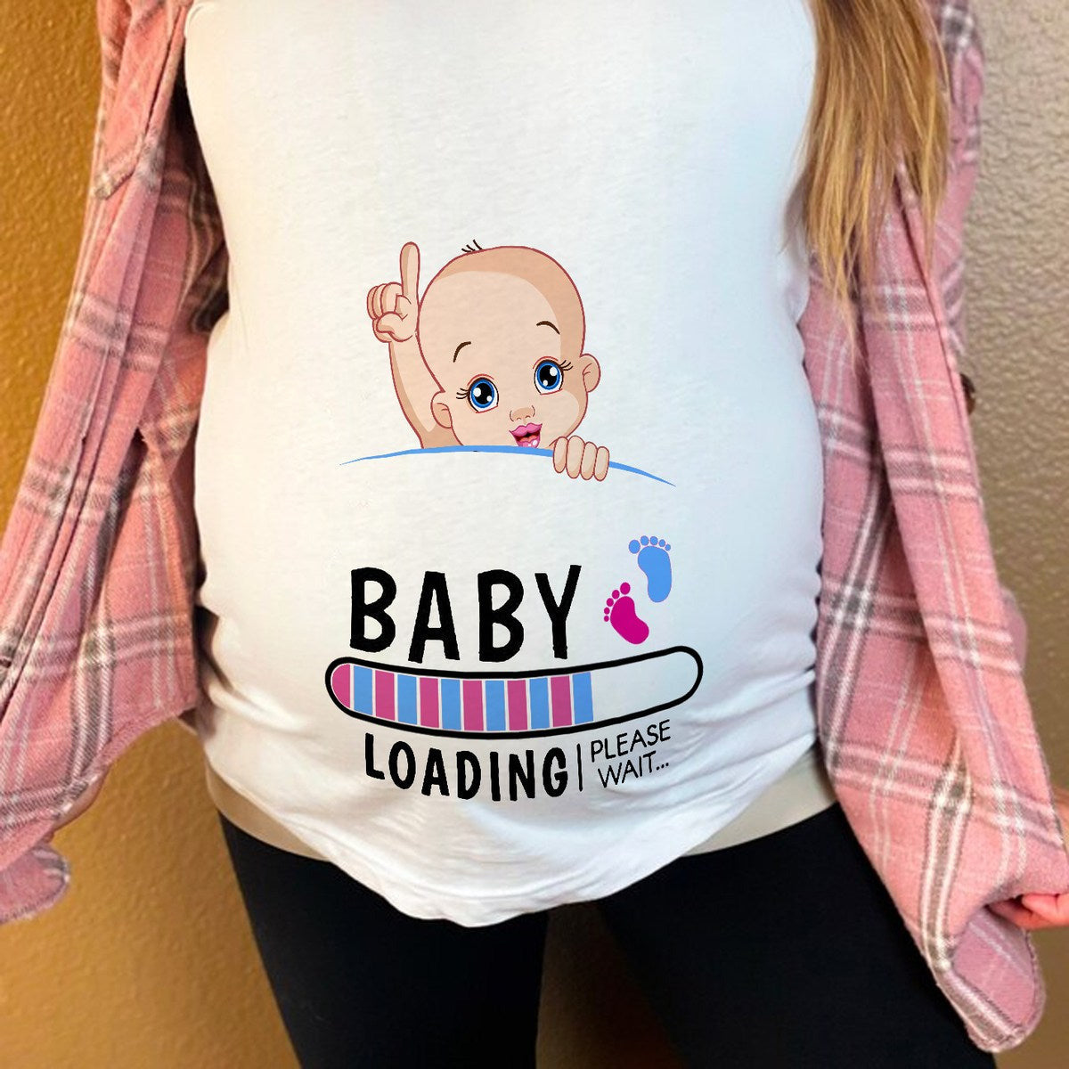 Trudnička majica „Baby Loading“ – roze-plavi otisci stopala
