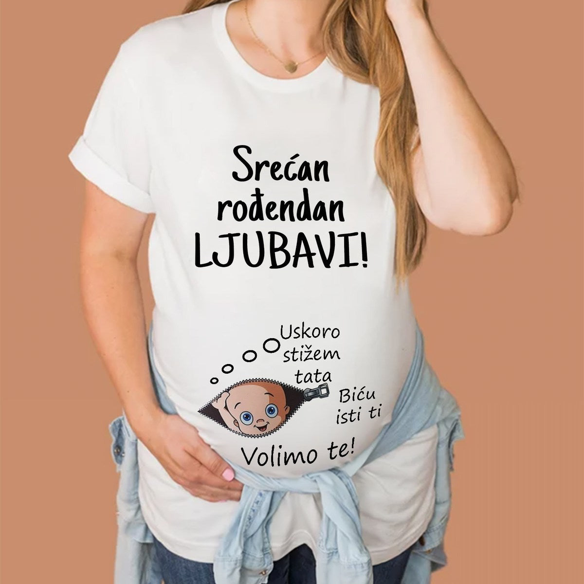 Trudnička majica „Srećan rođendan ljubavi, uskoro stižem“