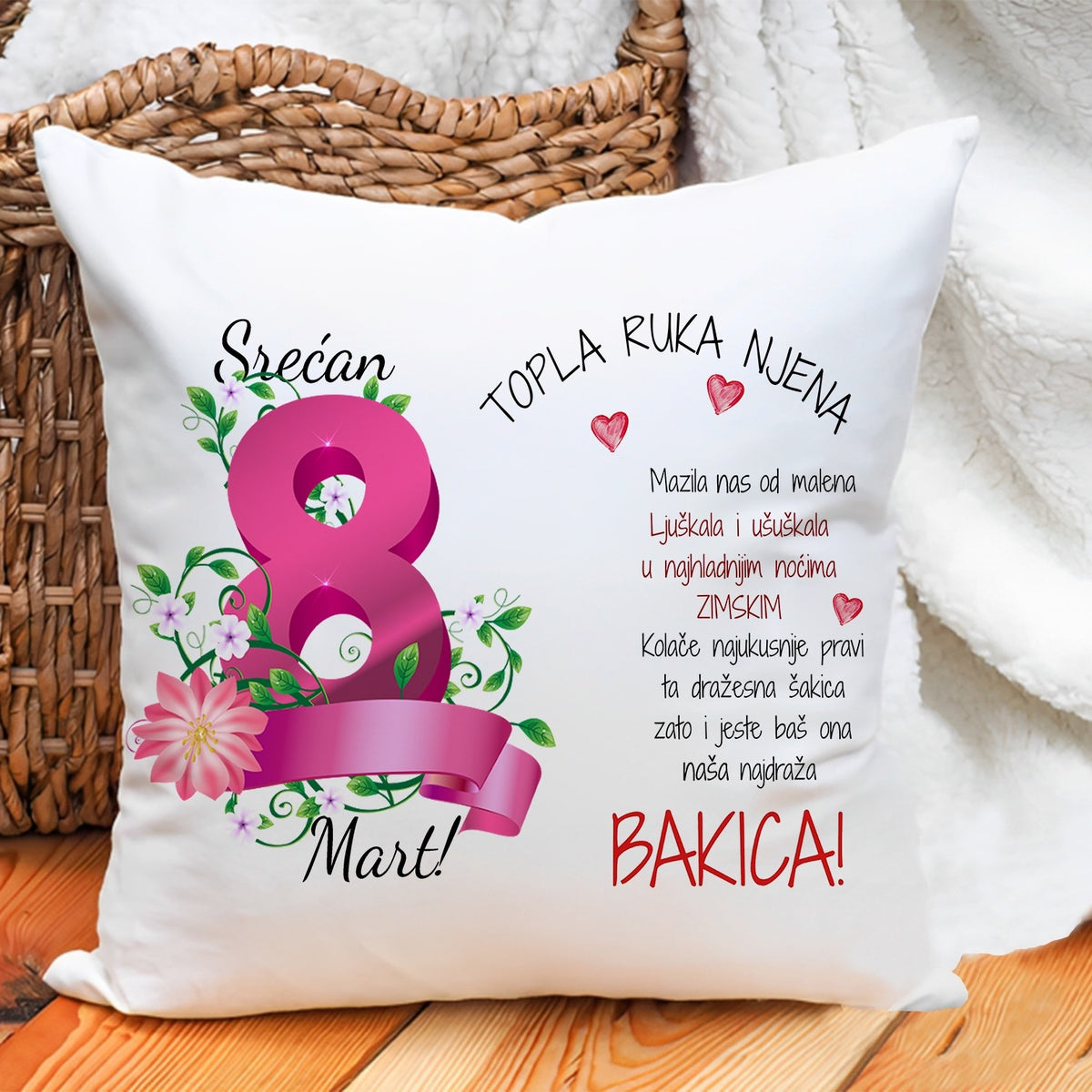 Jastuk za baku „Topla ruka njena – srećan 8. mart“