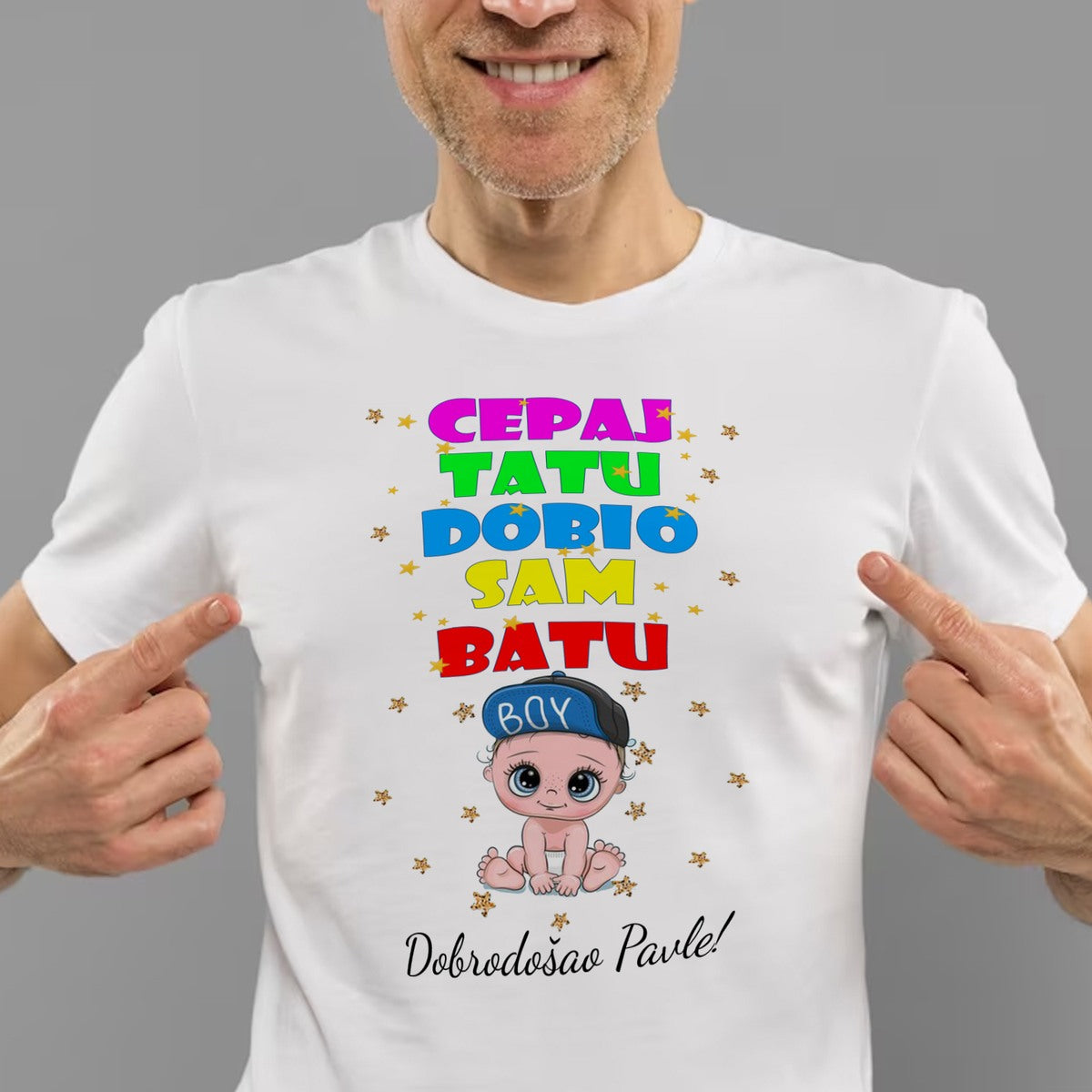 Personalizovana muška majica „Cepaj tatu – dobrodošao Pavle“