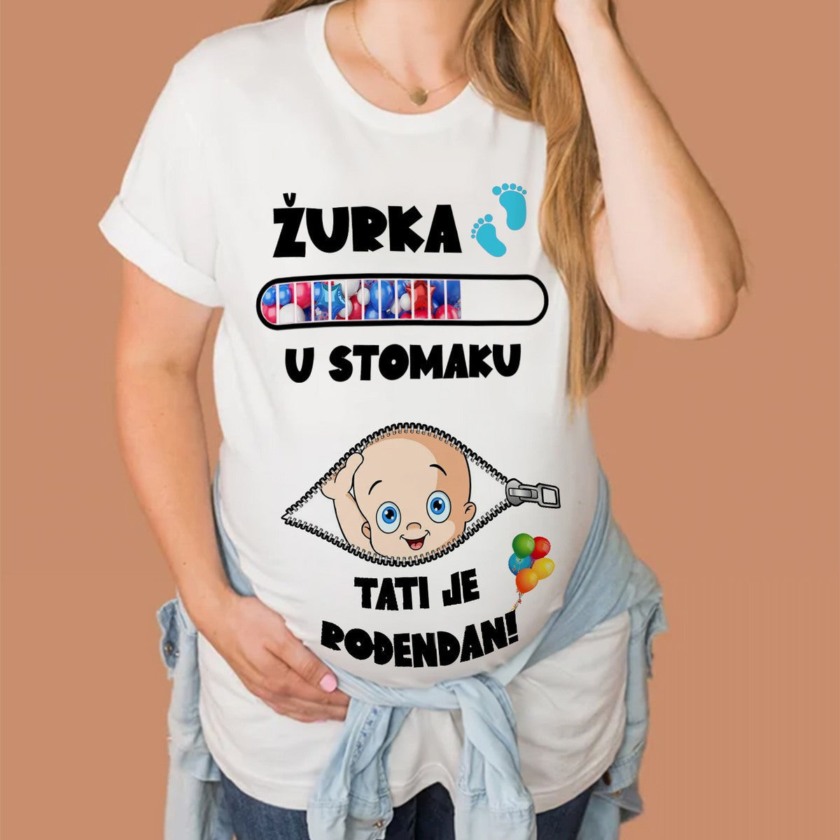 Majica za trudnice „Žurka u stomaku – tati je rođendan“