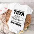Beli bodić za bebe sa natpisom Ja sam dokaz da tata ne vozi kamion sve vreme