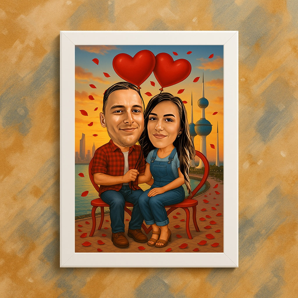 Ljubavni par u Kuvajtu – personalizovana karikatura
