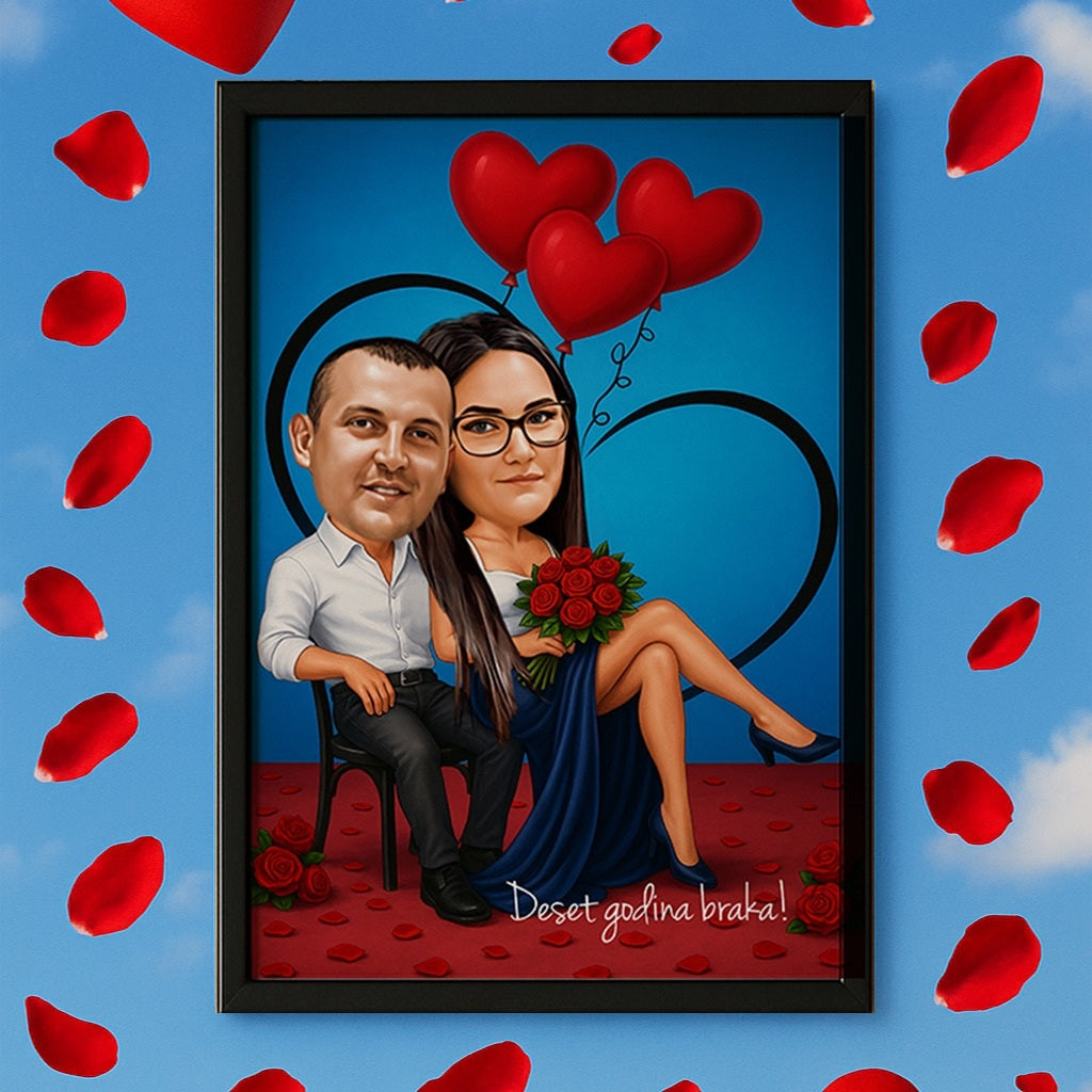 Deset godina braka – ljubavna personalizovana karikatura