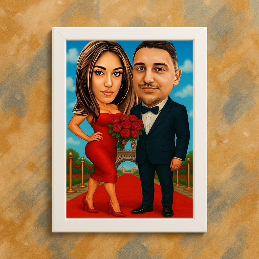 Ljubavni par u Parizu – personalizovana karikatura