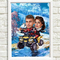 Zimska karikatura para na kvadu – personalizovani poklon