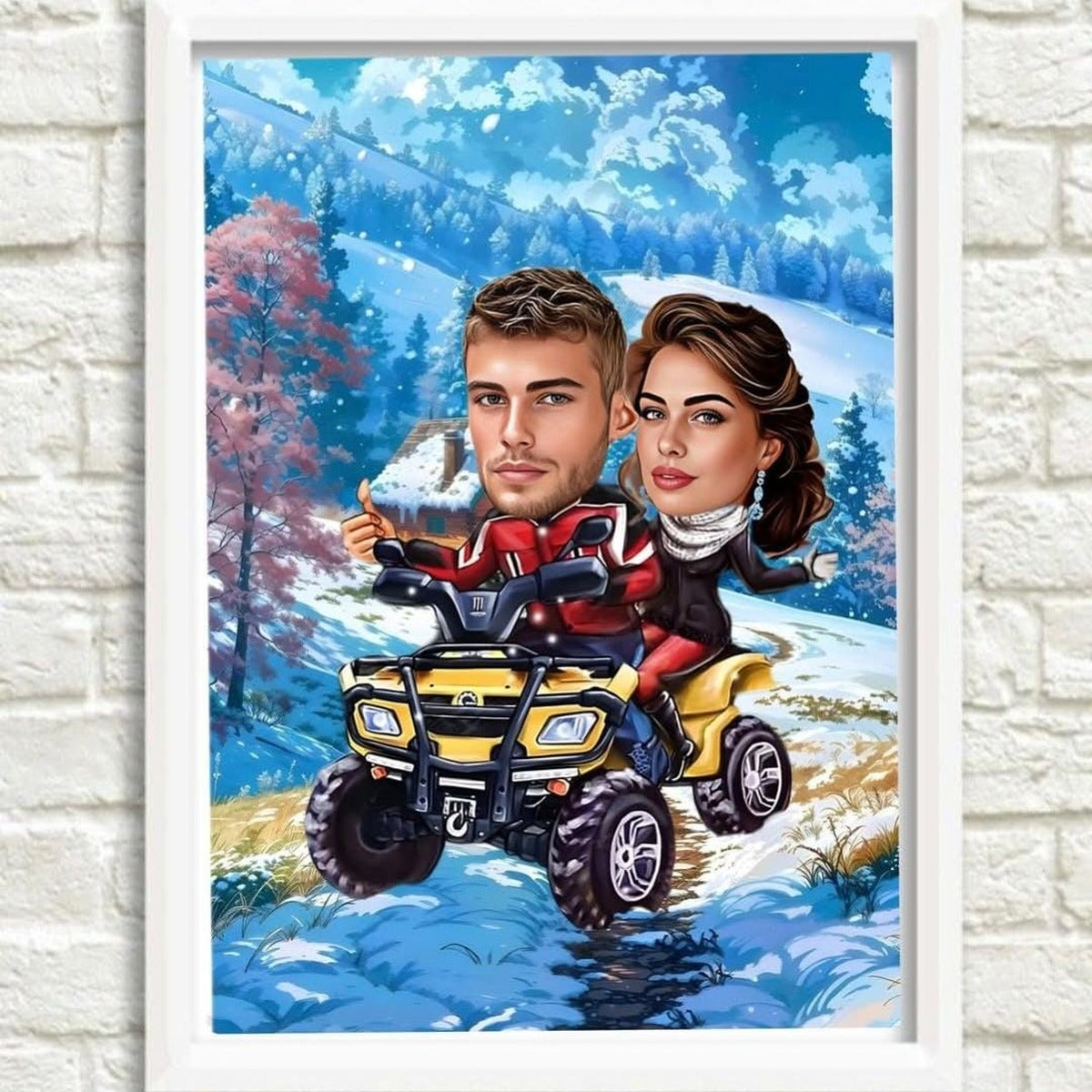 Zimska karikatura para na kvadu – personalizovani poklon