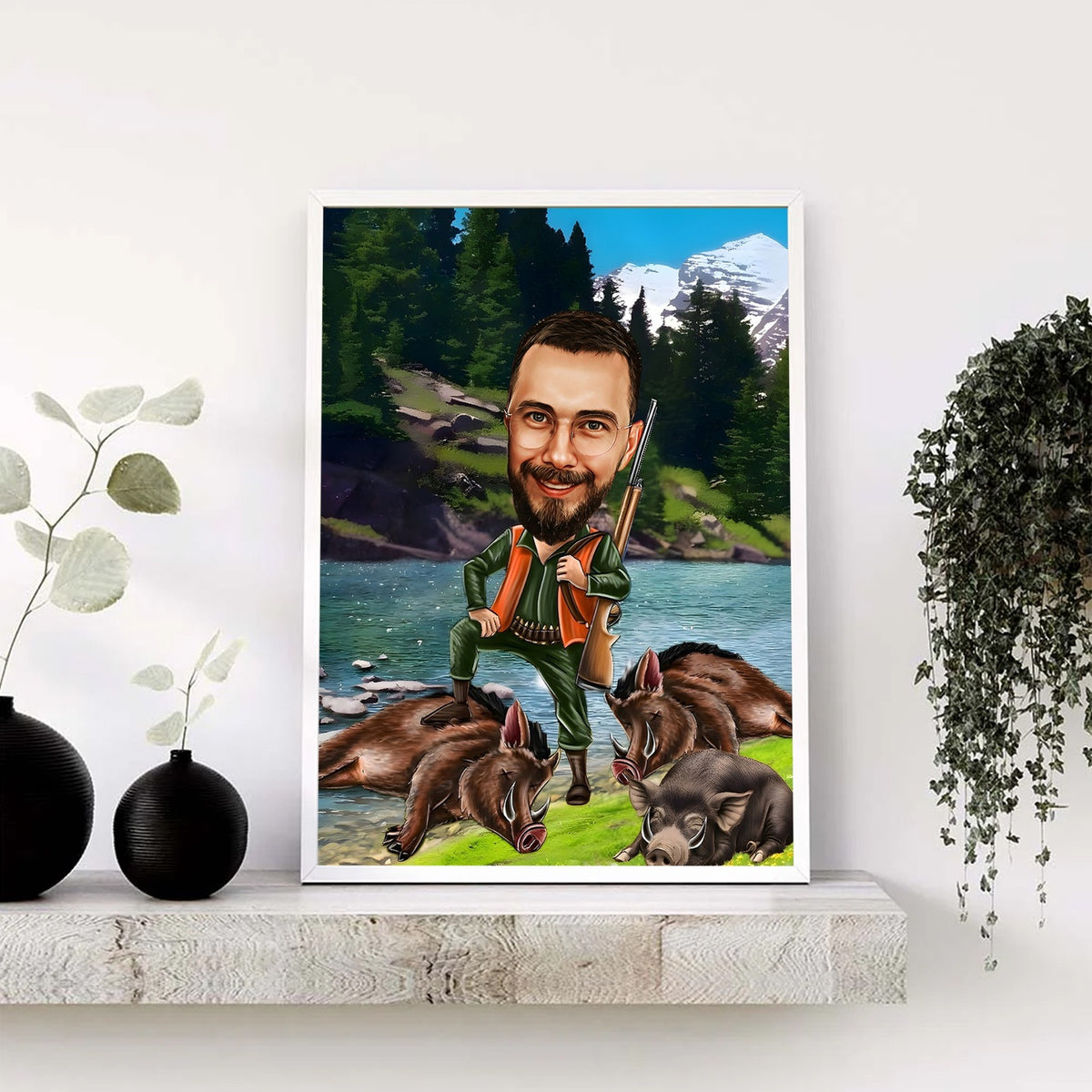 Lovac sa divljim svinjama – tematska karikatura