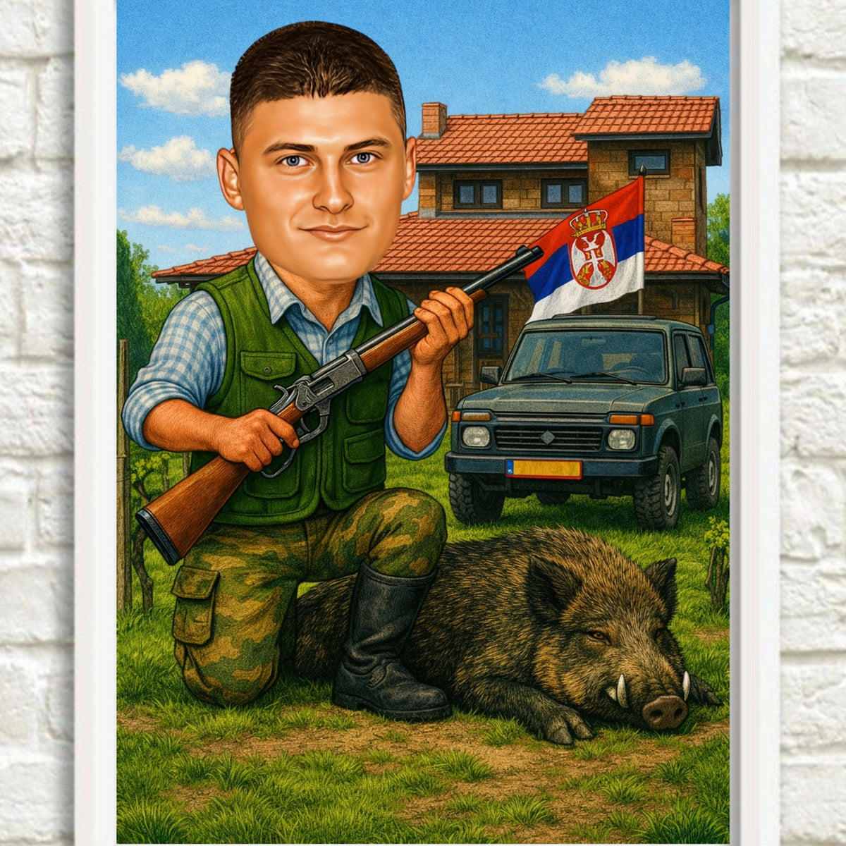 Lovac i terensko vozilo – tematska karikatura