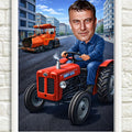 Traktor i mašina za asfaltiranje – tematska karikatura