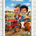Traktor i krave na selu – tematska karikatura