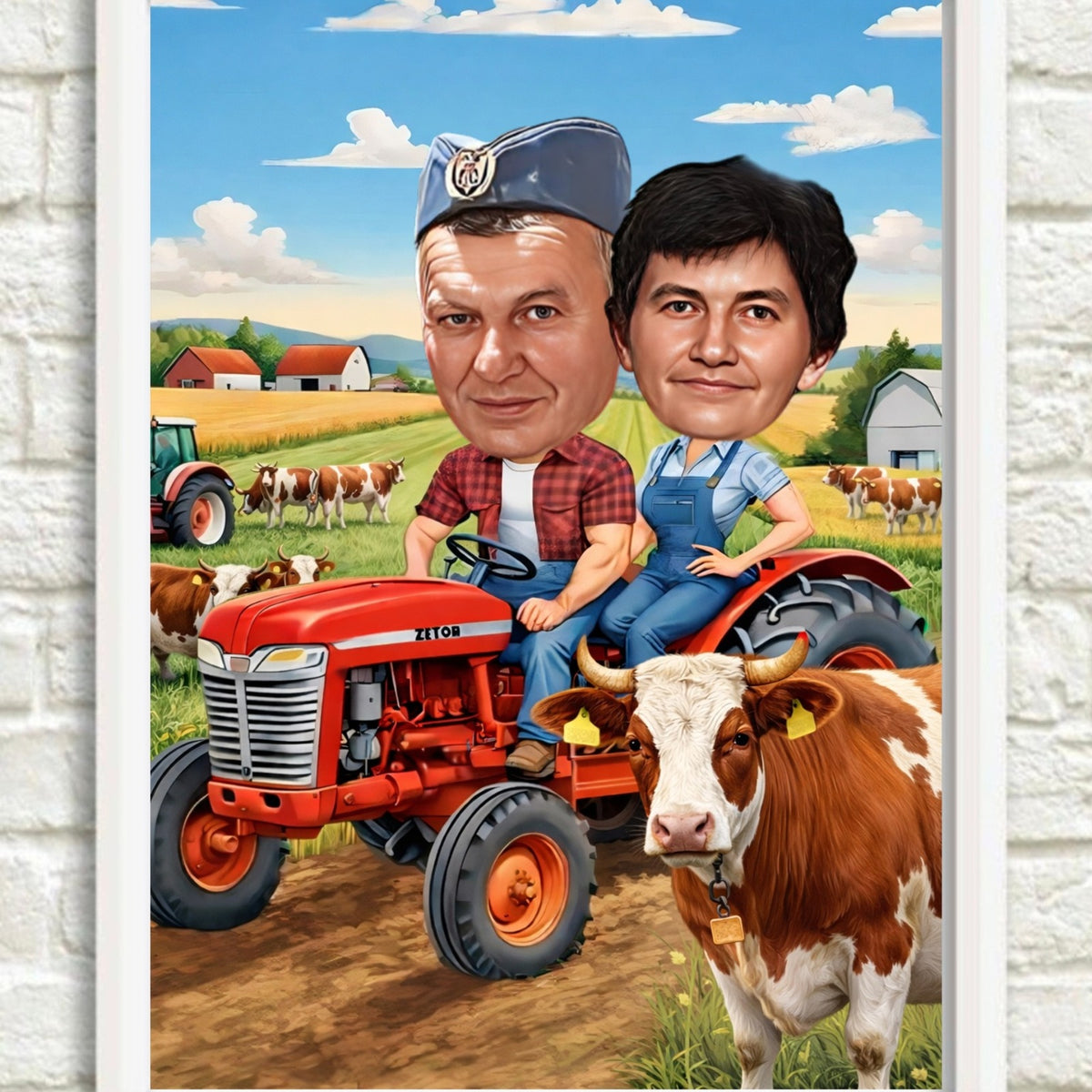 Traktor i krave na selu – tematska karikatura