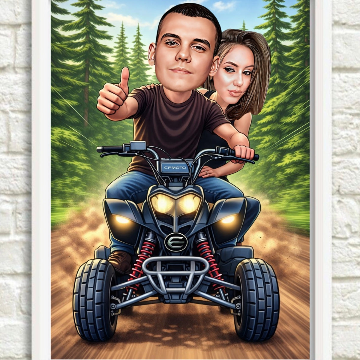 Tematska karikatura dečka i devojke na kvadu