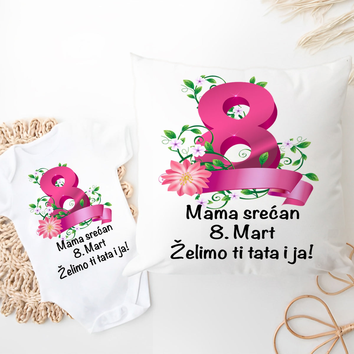Poklon set za mamu „Srećan 8. mart“ – bodić i jastuk