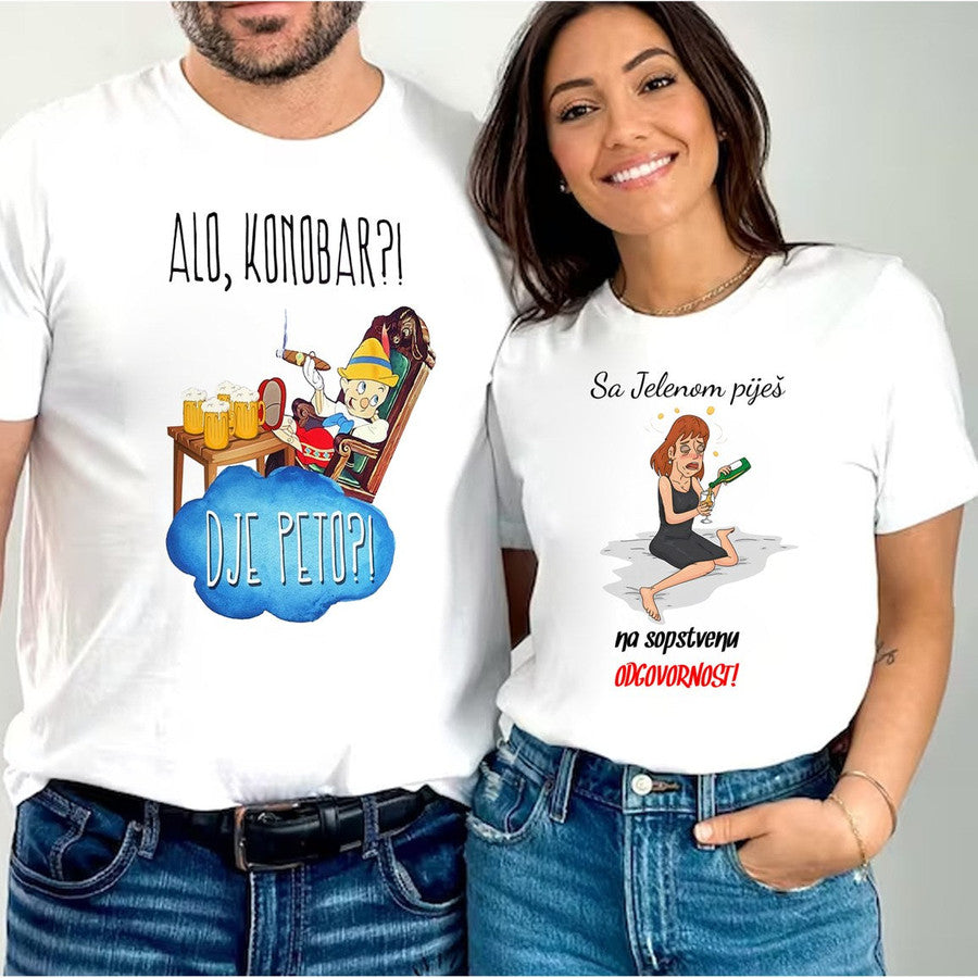 Majice „Alo, konobar! Sa Jelenom piješ“ – šaljivi komplet
