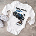 Bodić Tatin suvozač Srećan rođendan tata – beli dečiji bodić sa automobilima i ilustracijom bebe
