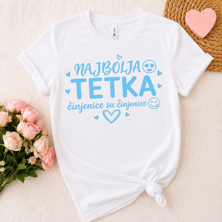 Ženska majica „Najbolja tetka – činjenice su činjenice“ plava