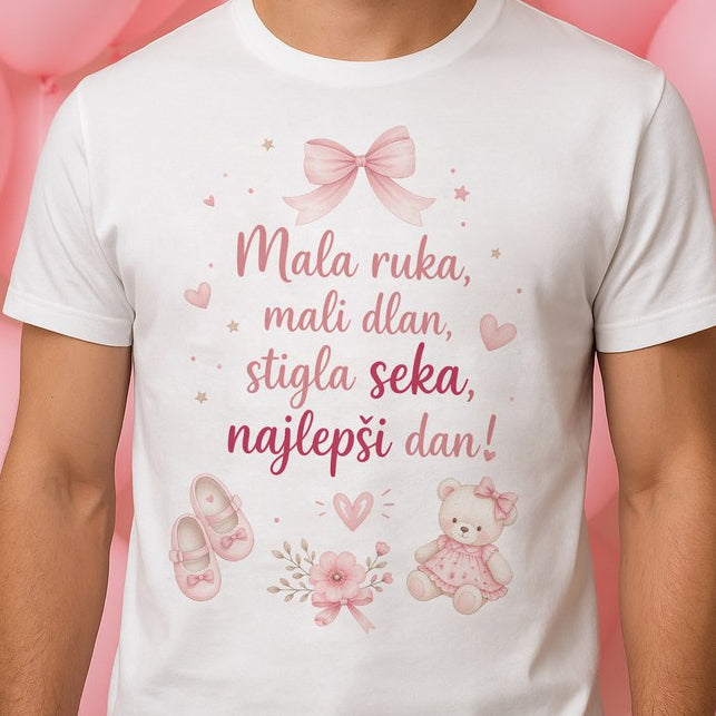Muška majica „Mala ruka, mali dlan – stigla seka“