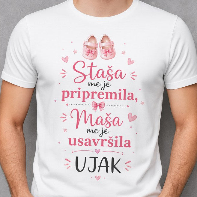 Muška majica „Staša me je pripremila, Maša me je usavršila“